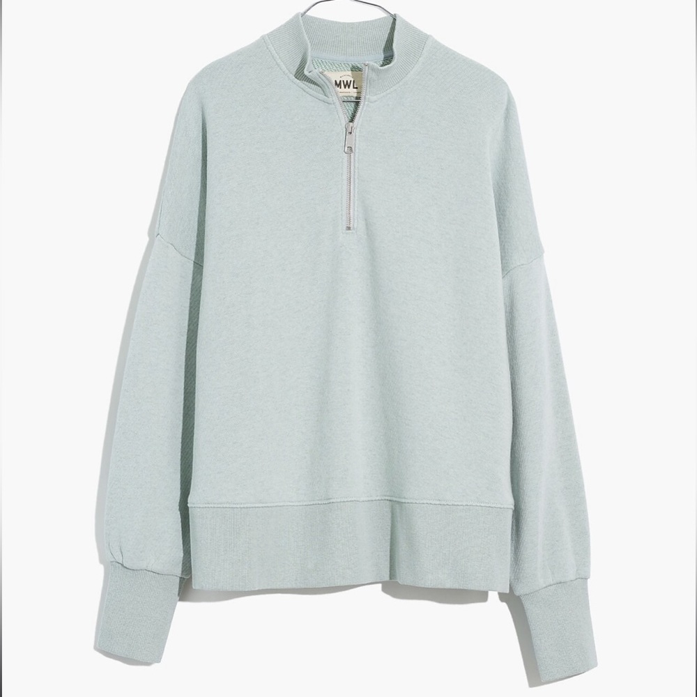 Madewell MWL Airyterry Half-Zip Tunic Sweatshirt in Heather Sage Mist Size Small